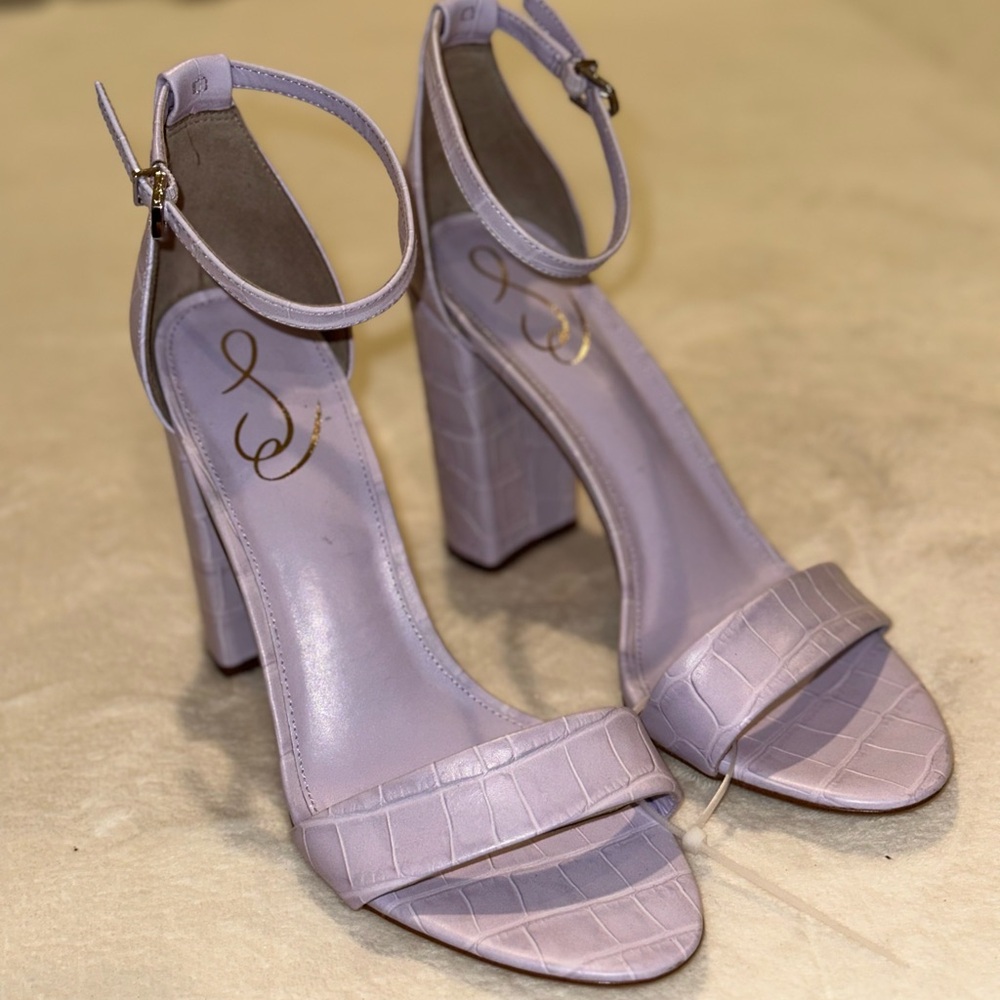 Sam Edelman Lilac Croc-Embossed Block Heel Sandals